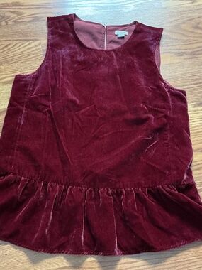 J. Crew Burgundy Velvet Sleeveless Ruffle Hem Top Size 4
